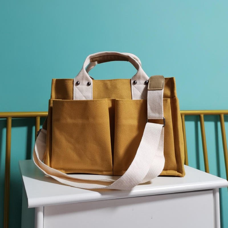 2024 Wholesale Quality Guarantee Multi Pockets Large Capacity Custom Cotton Canvas Tote Shoulder Handbag Shopping Bags For Women