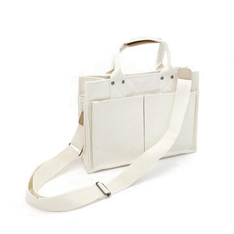 2024 Wholesale Quality Guarantee Multi Pockets Large Capacity Custom Cotton Canvas Tote Shoulder Handbag Shopping Bags For Women