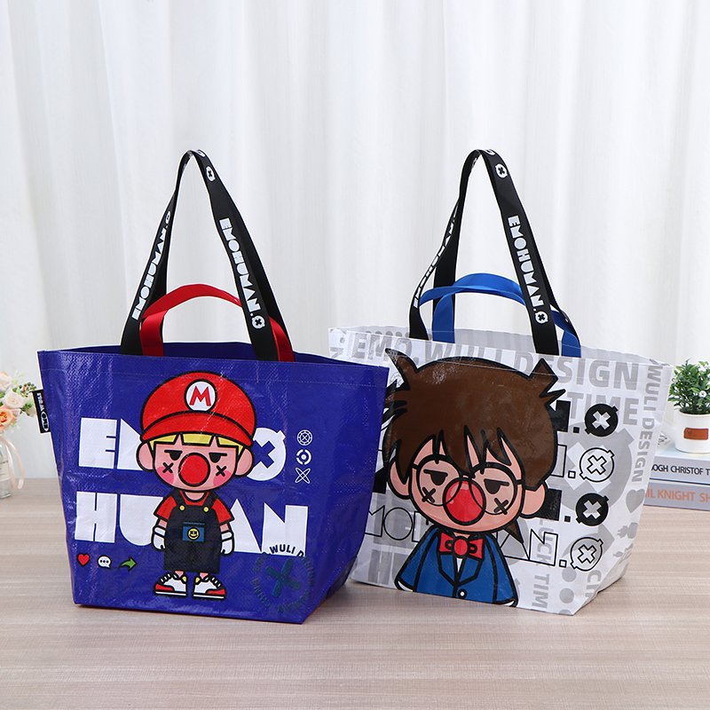 Eco-Friendly Reusable PP Woven Shopping Bags Custom Logo Printed T-Shirt Texture Laminated Gift Storage Handled Bags