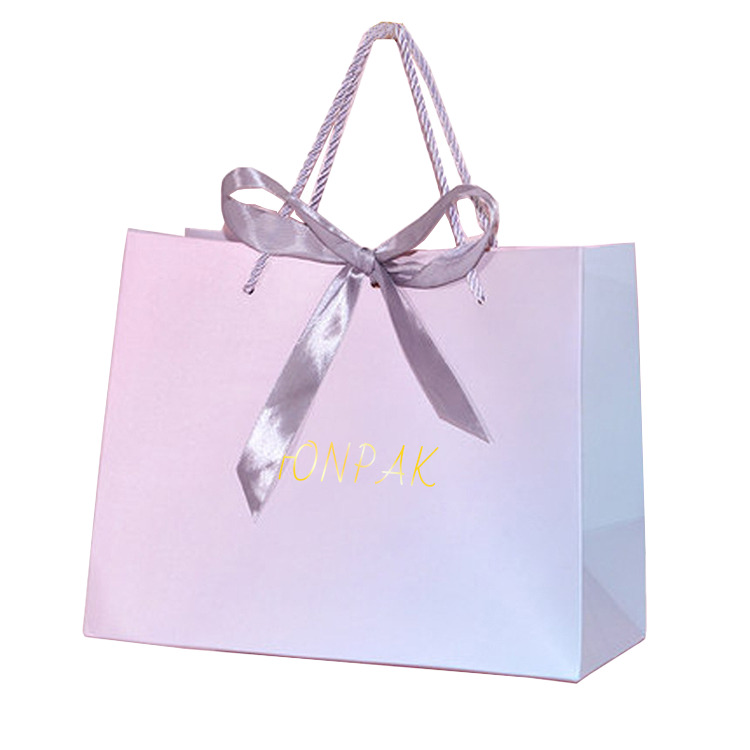 Luxury Ribbon Handle Shopping Packaging Customized Printed Euro Tote Paper Gift Bags With Logo for Boutique