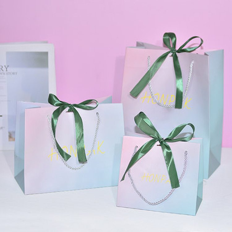 Luxury Ribbon Handle Shopping Packaging Customized Printed Euro Tote Paper Gift Bags With Logo for Boutique