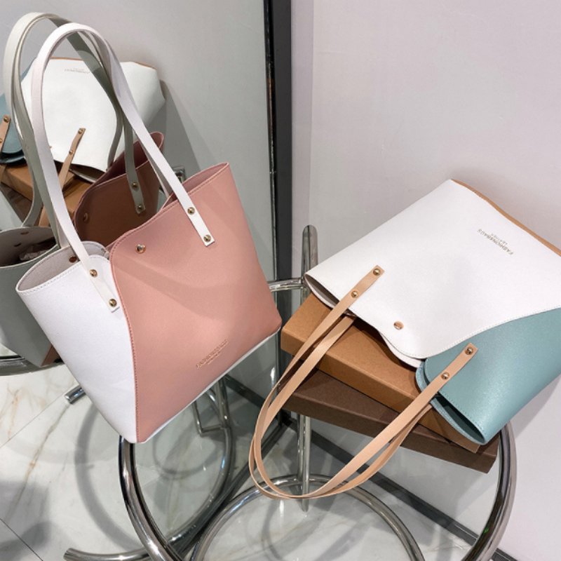 Fashionable Women Portable Shopping Bag PU Leather Large Capacity Girl Tote Bag