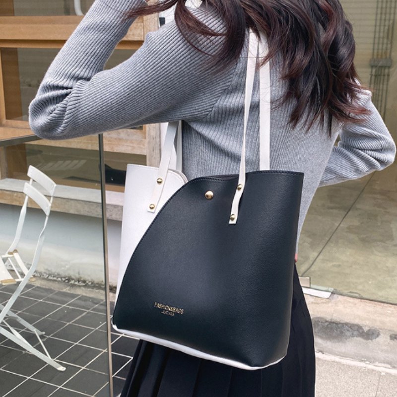 Fashionable Women Portable Shopping Bag PU Leather Large Capacity Girl Tote Bag