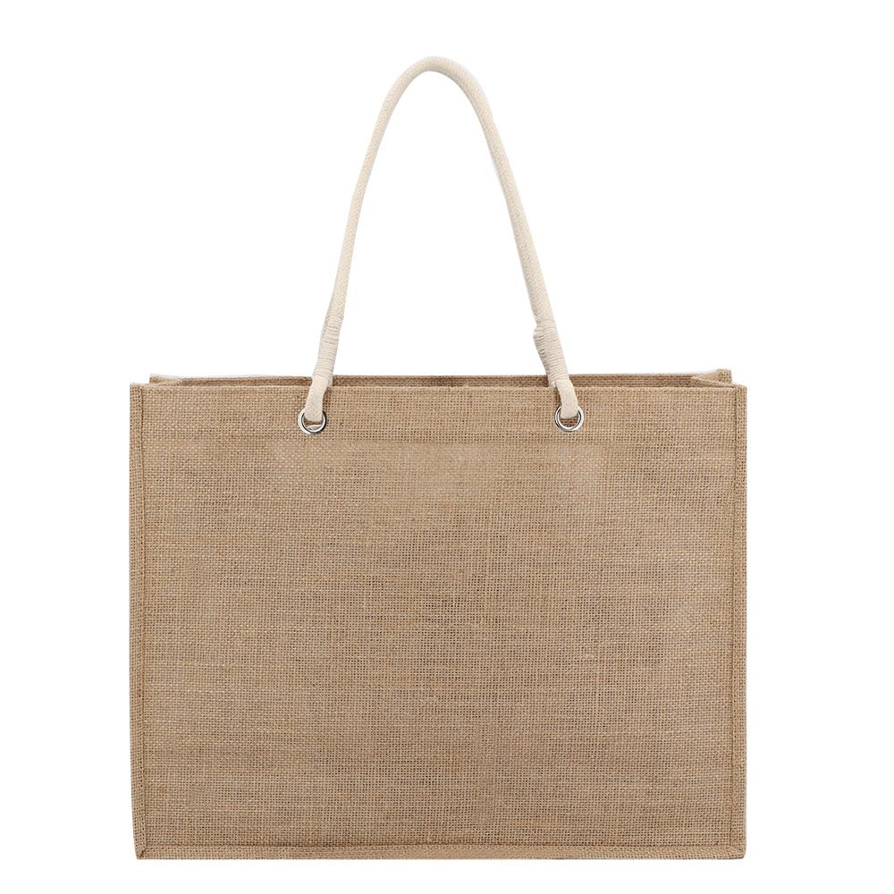 wholesale plain different size jute beach bags logo print jute shopping bag hessian burlap tote jute bag with cotton cord handle