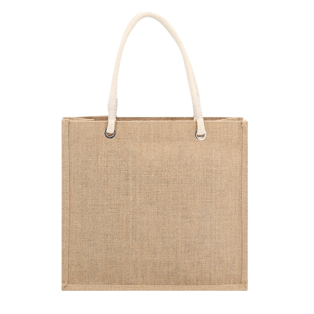 wholesale plain different size jute beach bags logo print jute shopping bag hessian burlap tote jute bag with cotton cord handle