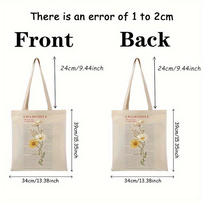 1pc Chamomile flowers pattern Tote Canvas Personalized Shoulder Bag For Travel Women's Reusable Shopping Bag With Custom Printed