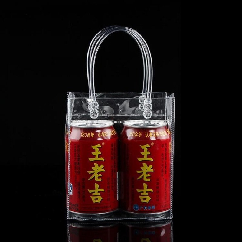 Clear PVC plastic shopping bag with snap button transparent handle bags