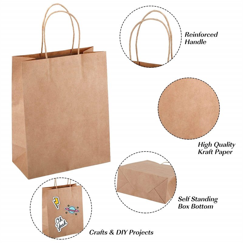 Custom Logo Printing Recycled Kraft Gift Shopping Bag Coffee Cup Packaging Kraft Paper Bag With Handle For Shopping