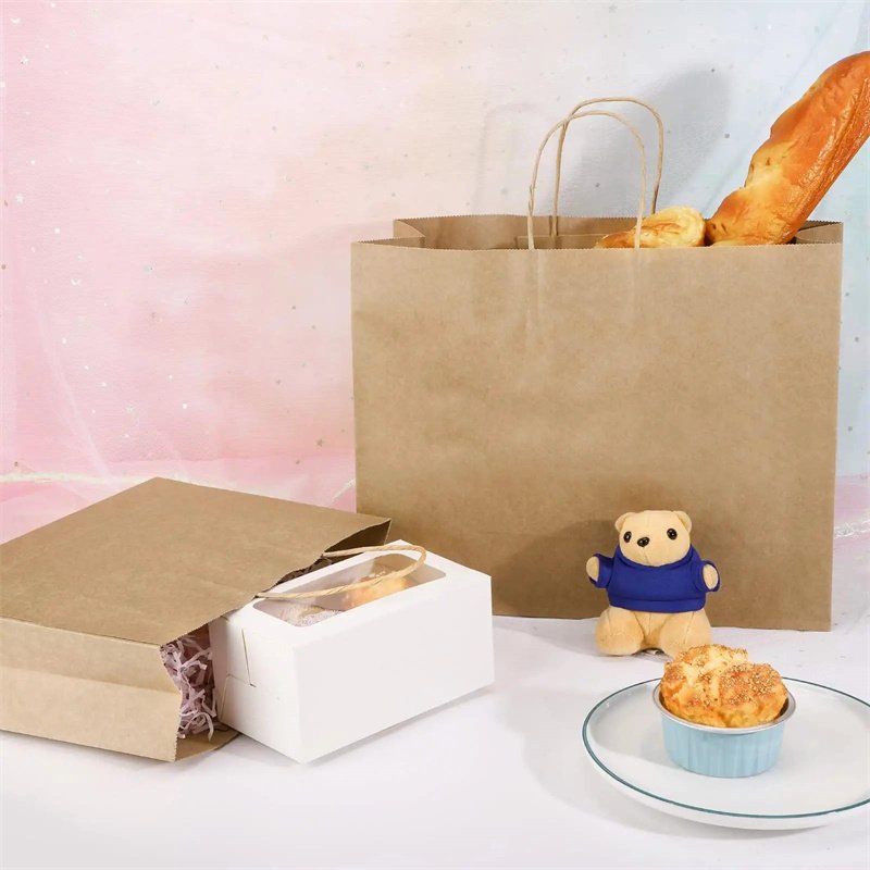 Custom Logo Printing Recycled Kraft Gift Shopping Bag Coffee Cup Packaging Kraft Paper Bag With Handle For Shopping