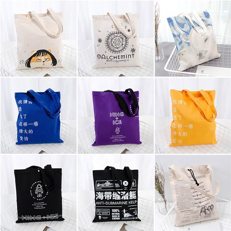 Wholesale Canvas Bag With Long Handle Reusable Cotton Shopping Bags Perfect For School Work Daily Life Custom Printed Logo