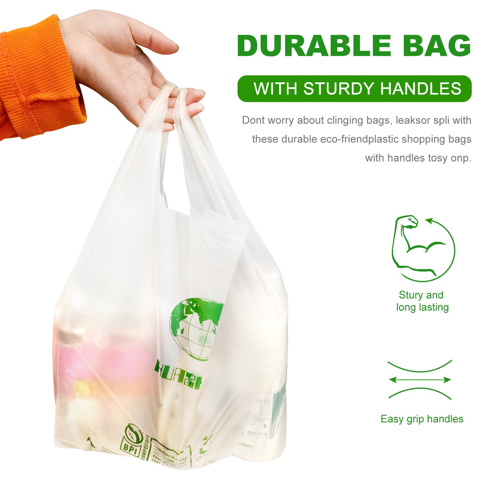 EN13432 Transparent Manufacturer Custom Printed Corn Starch Compostable T-shirt Shopping Bags