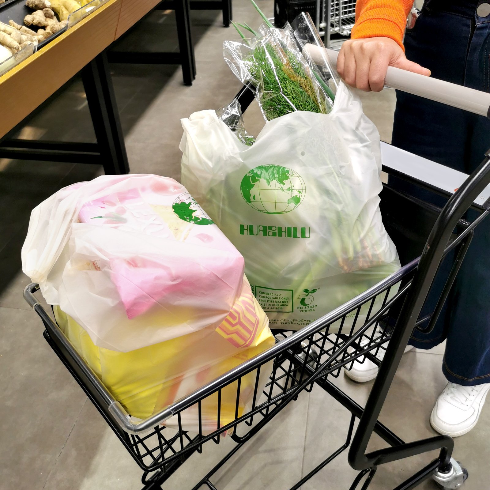 EN13432 Transparent Manufacturer Custom Printed Corn Starch Compostable T-shirt Shopping Bags