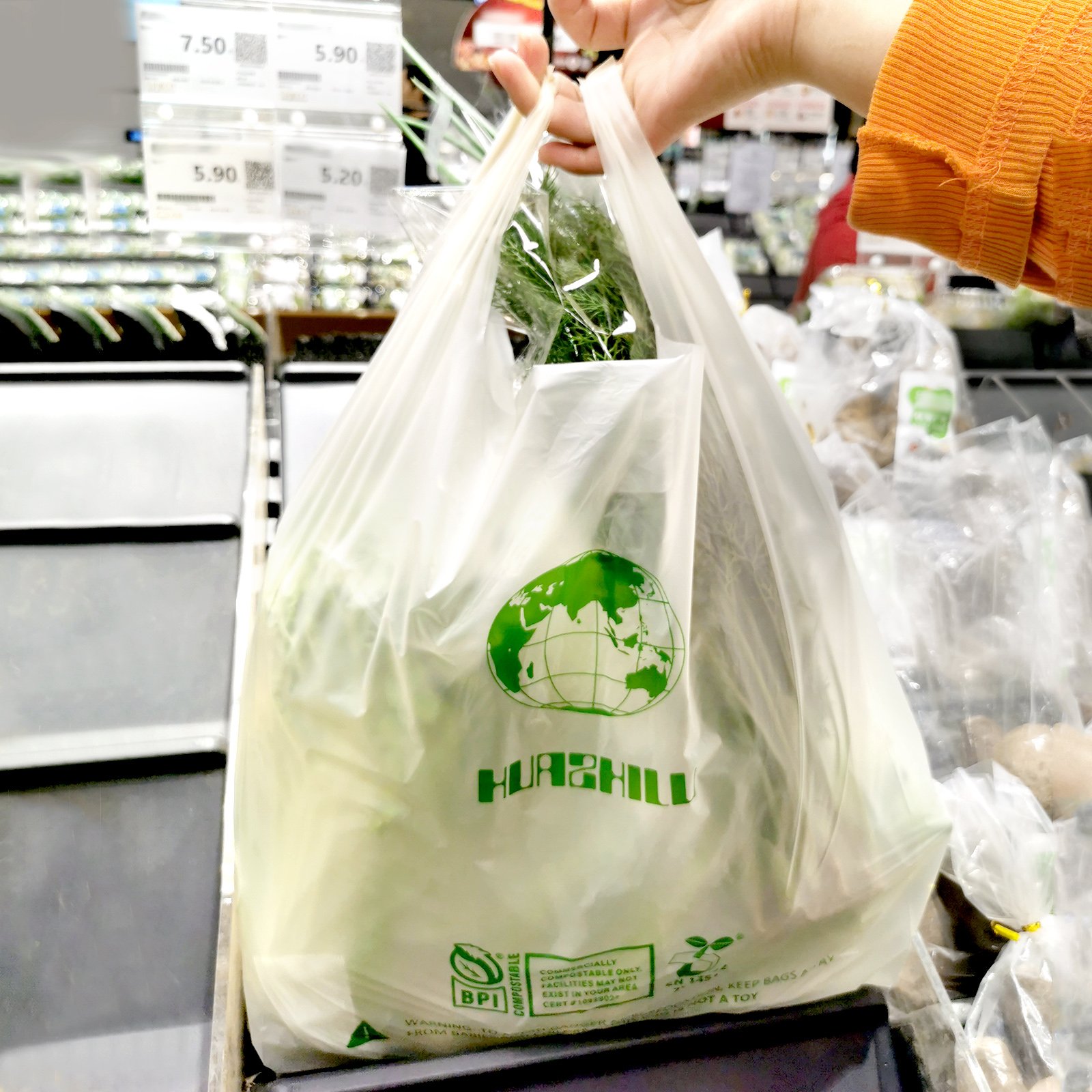 EN13432 Transparent Manufacturer Custom Printed Corn Starch Compostable T-shirt Shopping Bags