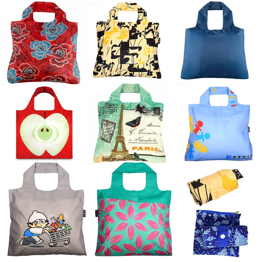 Portable Floral Animal Pattern Polyester Packable Grocery Tote Bag Environmental Protection Reusable Folding Shopping Bags