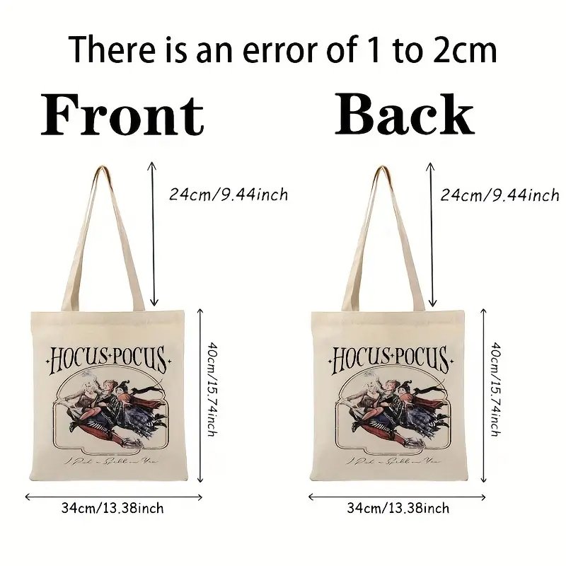 1pc hocus pocus pattern Tote Canvas Personalized Shoulder Bag For Travel Women's Reusable Shopping Bag With Custom Printed Logo