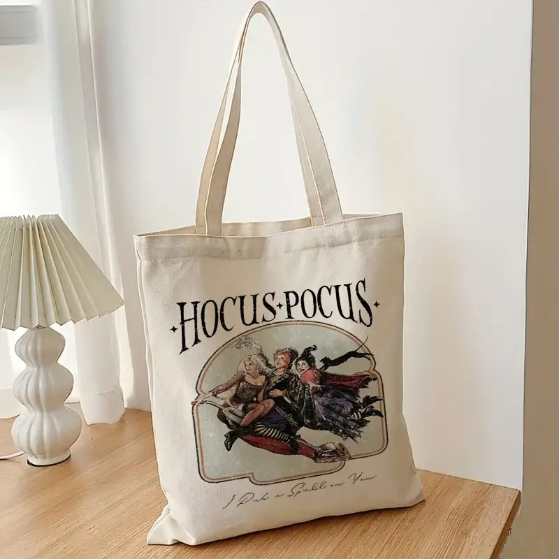 1pc hocus pocus pattern Tote Canvas Personalized Shoulder Bag For Travel Women's Reusable Shopping Bag With Custom Printed Logo