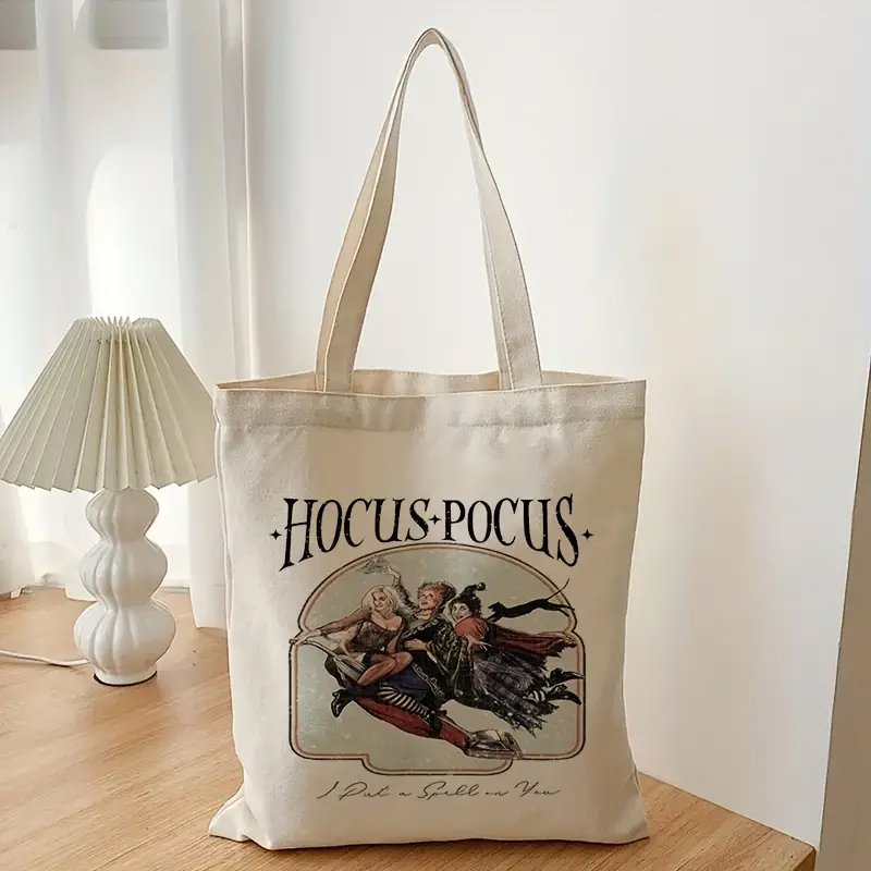 1pc hocus pocus pattern Tote Canvas Personalized Shoulder Bag For Travel Women's Reusable Shopping Bag With Custom Printed Logo