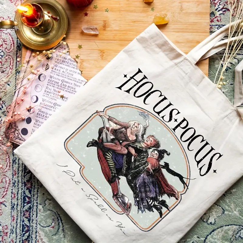 1pc hocus pocus pattern Tote Canvas Personalized Shoulder Bag For Travel Women's Reusable Shopping Bag With Custom Printed Logo