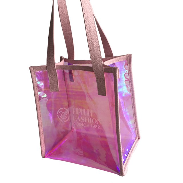 New Fashion Female Transparent Handbag Shopping Laser Reusable Waterproof Girl Tote Shopping Bag