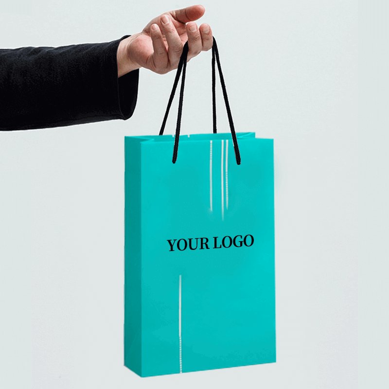 Personalization Blue and Pink Shaded Gift Shoe Clothing External Packing Carry Bags Repeatable Shopping Paper Bag with Packaging