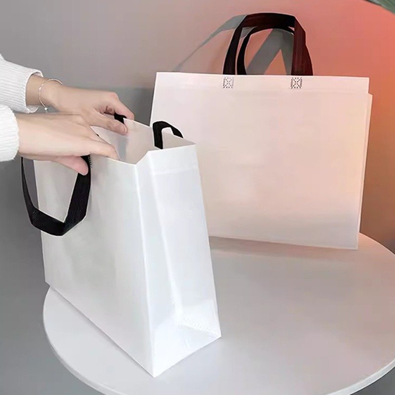 custom White Recyclable Fabric Non Woven Shopping Bags Cloth Shopping Tote Bags With Logo