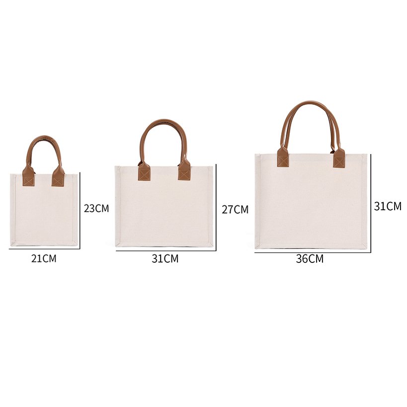 Custom Logo Shopping Bag with PU Handle Canvas Grocery Gifts Bag Large Capacity Bag