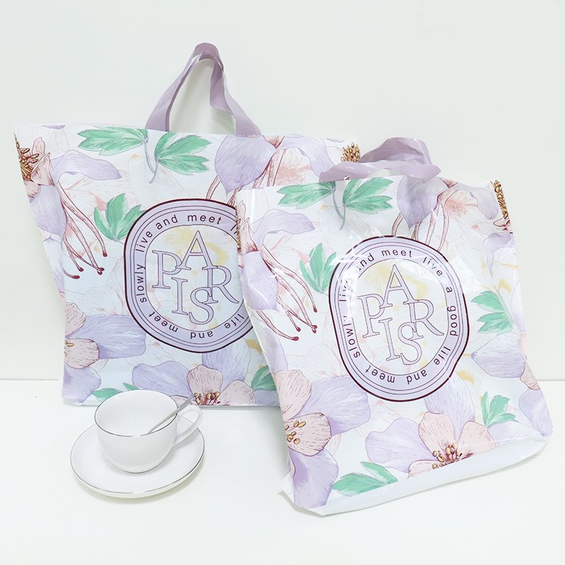 Wholesale Plastic Shopping Bags Bottom Gusset Tote Bag with Soft Loop Handle Packing Shoes Clothing for Retail Stores