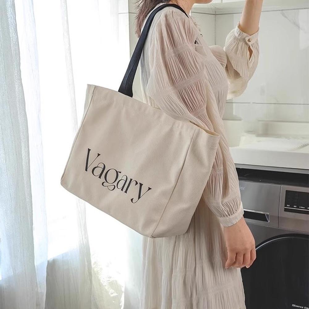 Promotional Customize Natural Cotton Canvas Woman Letters Tote Casual Shopping Bag New Design Trendy for Women