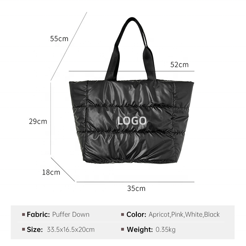 Portable Large Puffer Tote Bag Black Luxury Padded Shopping Puffy Shoulder Bag for Ladies Extra Soft Women's Tote