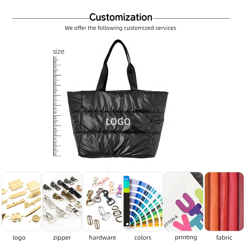 Portable Large Puffer Tote Bag Black Luxury Padded Shopping Puffy Shoulder Bag for Ladies Extra Soft Women's Tote