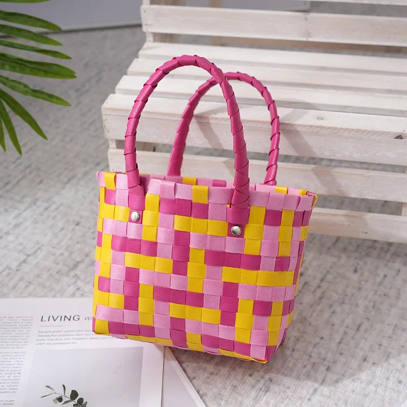 Braided Bag Shopping Colorful Bohemia Square Handbag Purses and Handbags Bags for Women 2023 Fashion All-match Vacation