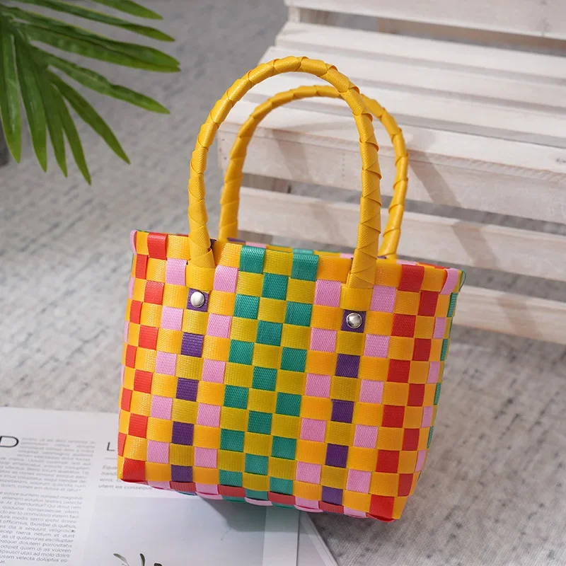 Braided Bag Shopping Colorful Bohemia Square Handbag Purses and Handbags Bags for Women 2023 Fashion All-match Vacation