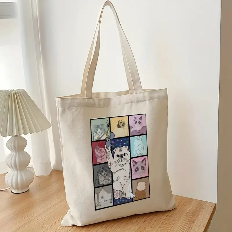 1pcSwiftie Eras Tour Cat pattern Tote Canvas Personalized Shoulder Bag For Travel Women's Reusable Shopping Bag With Custom