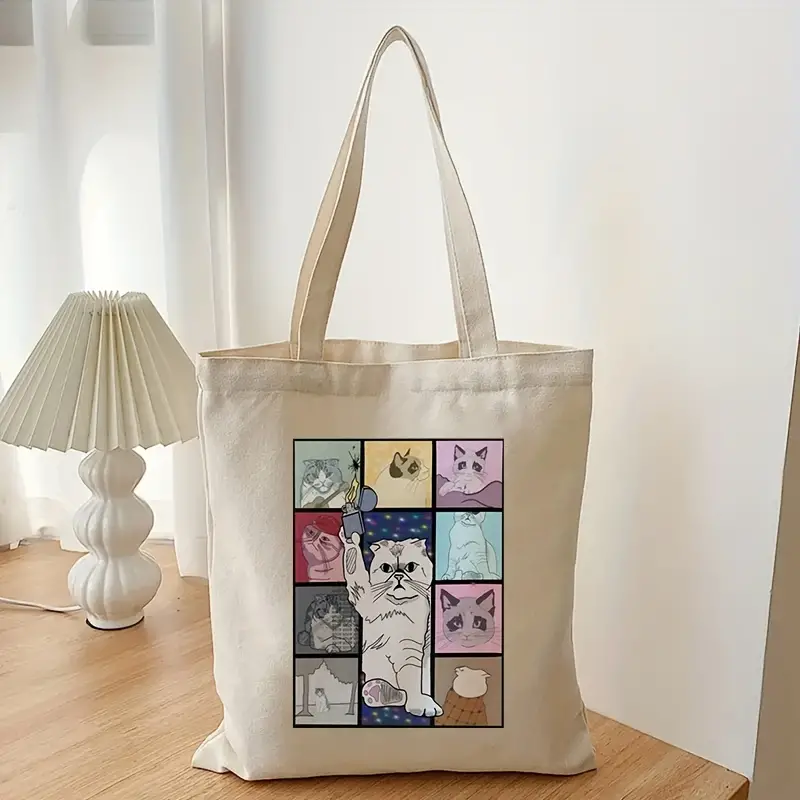 1pcSwiftie Eras Tour Cat pattern Tote Canvas Personalized Shoulder Bag For Travel Women's Reusable Shopping Bag With Custom