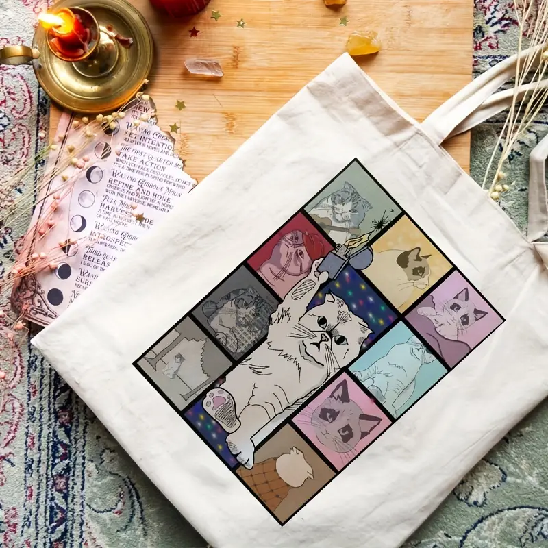 1pcSwiftie Eras Tour Cat pattern Tote Canvas Personalized Shoulder Bag For Travel Women's Reusable Shopping Bag With Custom