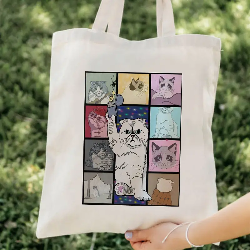 1pcSwiftie Eras Tour Cat pattern Tote Canvas Personalized Shoulder Bag For Travel Women's Reusable Shopping Bag With Custom
