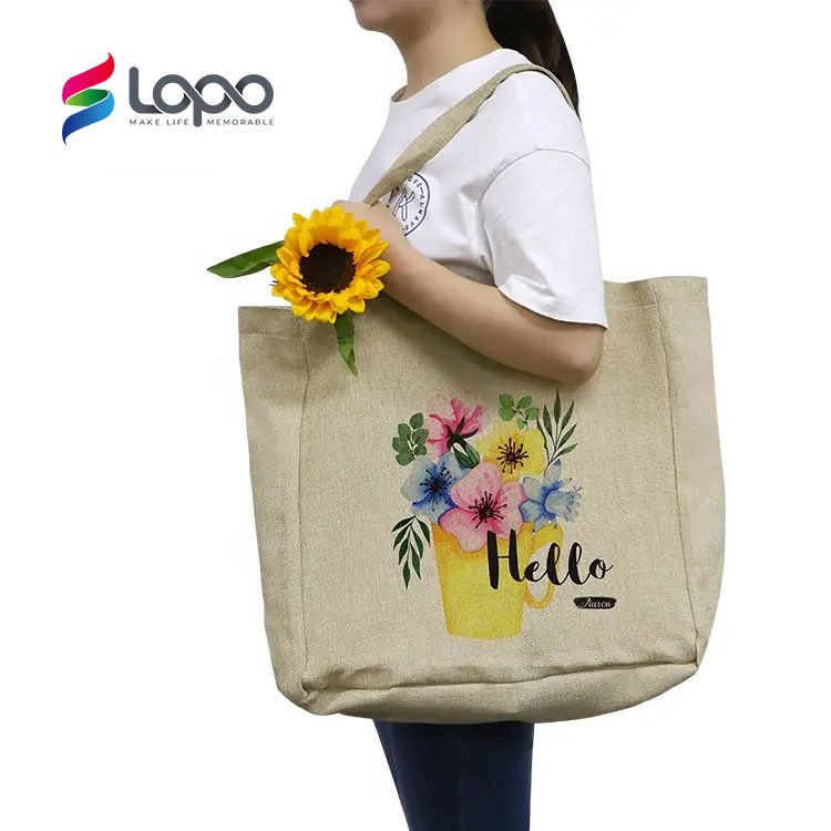 New Natural Burlap Eco Friendly Sublimation Textile Duffle Tote Blank Shopping Bags