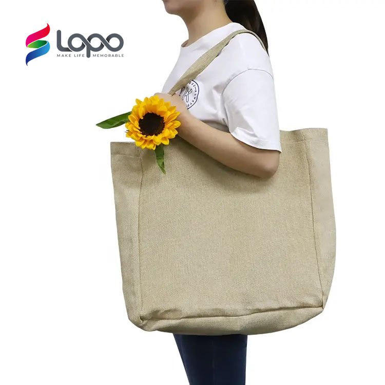New Natural Burlap Eco Friendly Sublimation Textile Duffle Tote Blank Shopping Bags