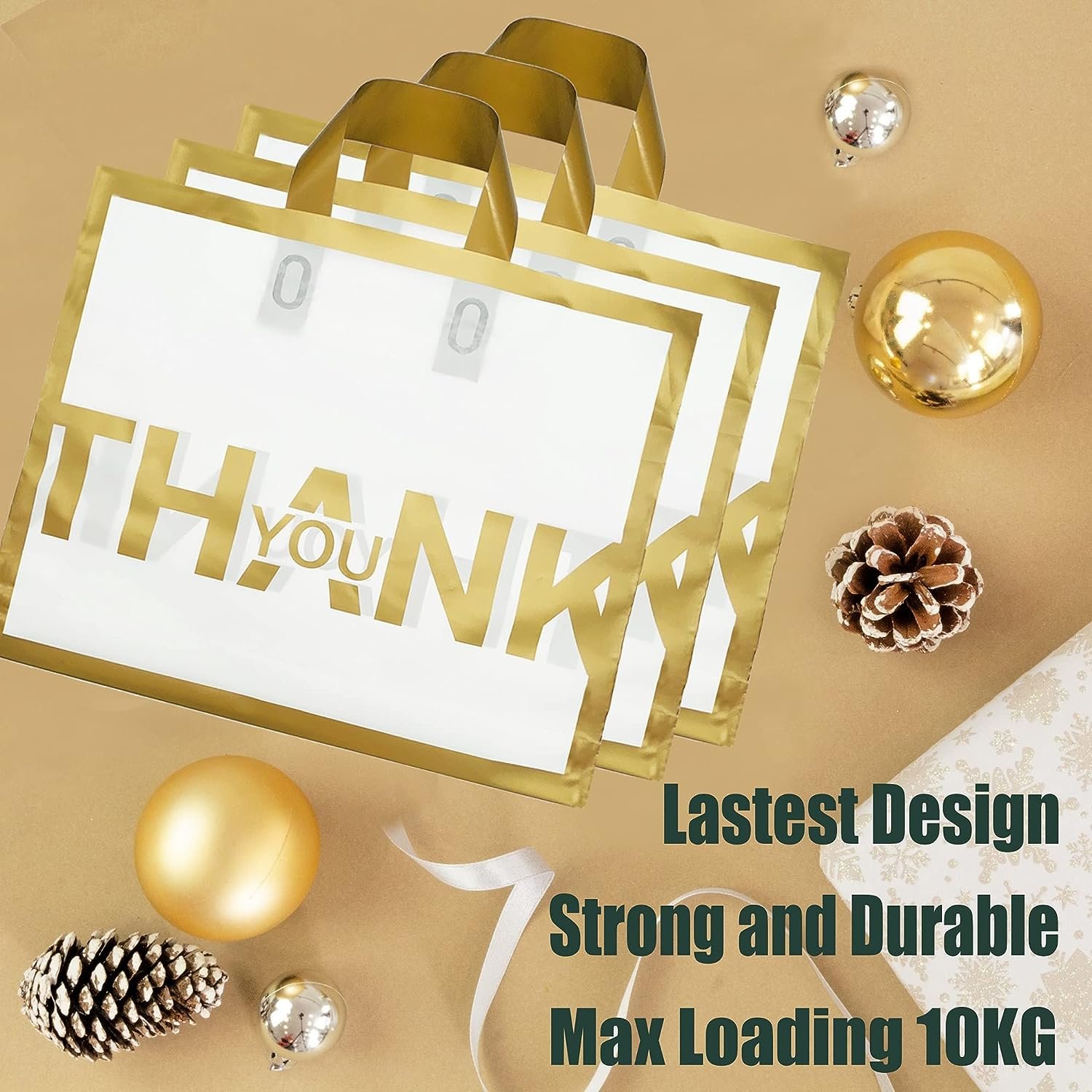 Exquisite Copper Plate Printing Thank You Logo Plastic Soft Loop Bags for Gift Shopping Small Business Store
