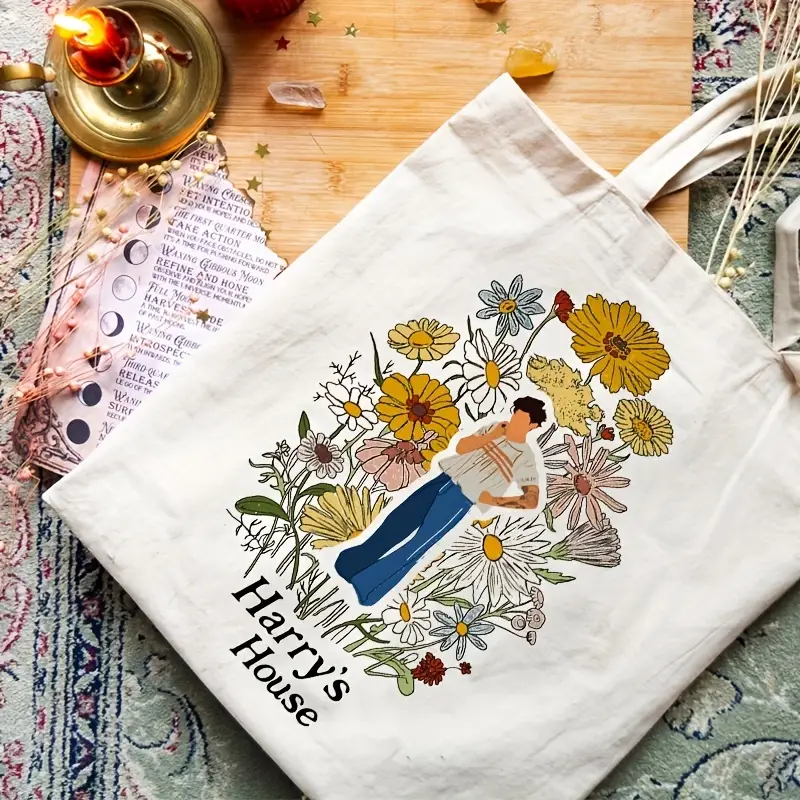 1 pc Harry's House pattern Tote Canvas Personalized Shoulder Bag For Travel Women's Reusable Shopping Bag With Custom Printed