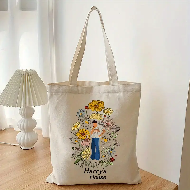 1 pc Harry's House pattern Tote Canvas Personalized Shoulder Bag For Travel Women's Reusable Shopping Bag With Custom Printed