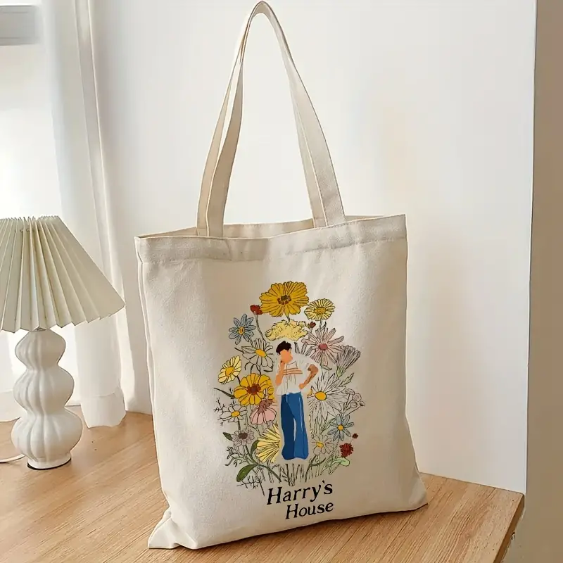 1 pc Harry's House pattern Tote Canvas Personalized Shoulder Bag For Travel Women's Reusable Shopping Bag With Custom Printed
