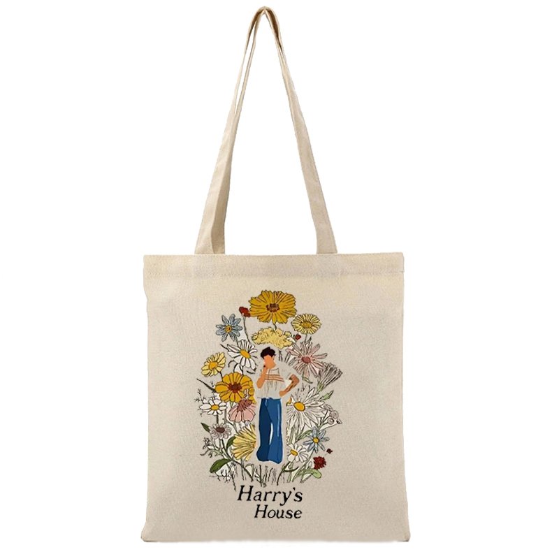 1 pc Harry's House pattern Tote Canvas Personalized Shoulder Bag For Travel Women's Reusable Shopping Bag With Custom Printed