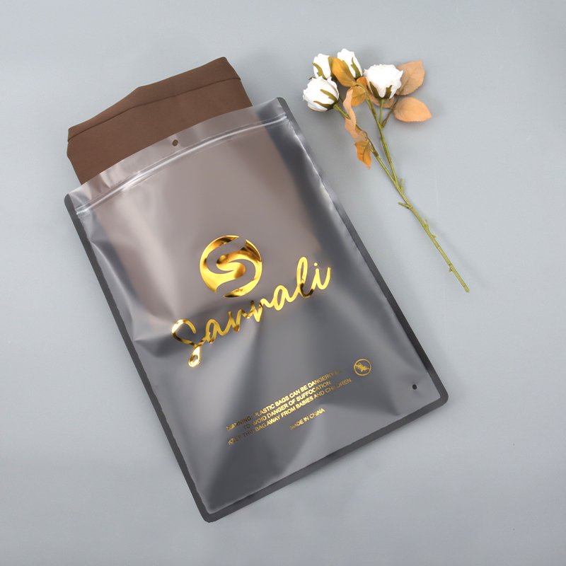 Custom garment packing bag with ziplock plastic black packaging bags Frosted Clothing package pouch shopping bags with logos