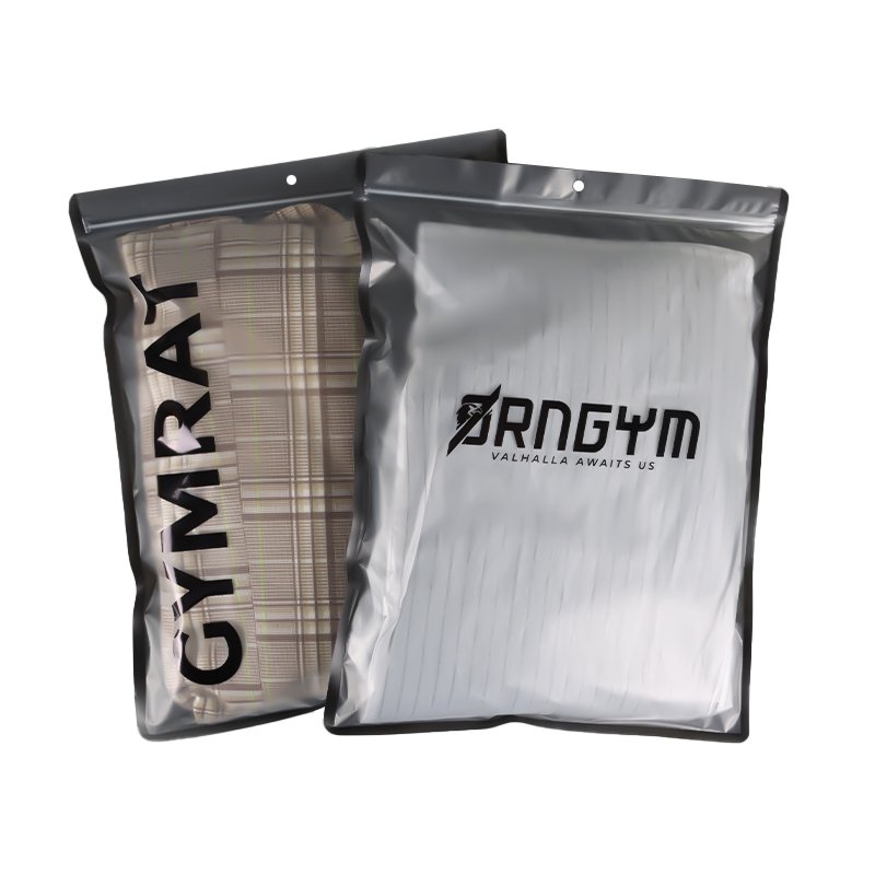 Custom garment packing bag with ziplock plastic black packaging bags Frosted Clothing package pouch shopping bags with logos