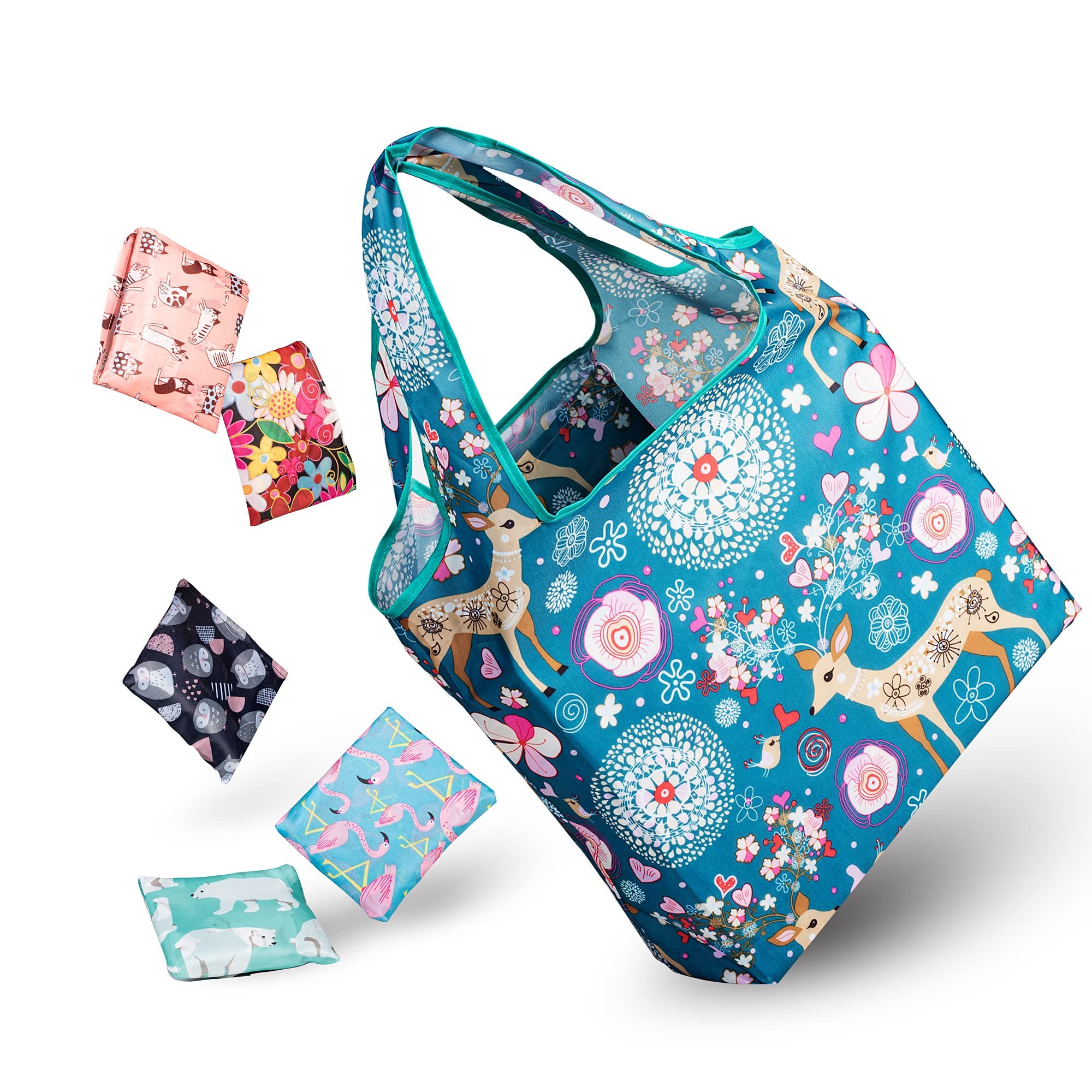Foldable Nylon Christmas Tote Bag with Customized Patterns Eco-friendly Waterproof Reusable Gift Bag with Large Capacity