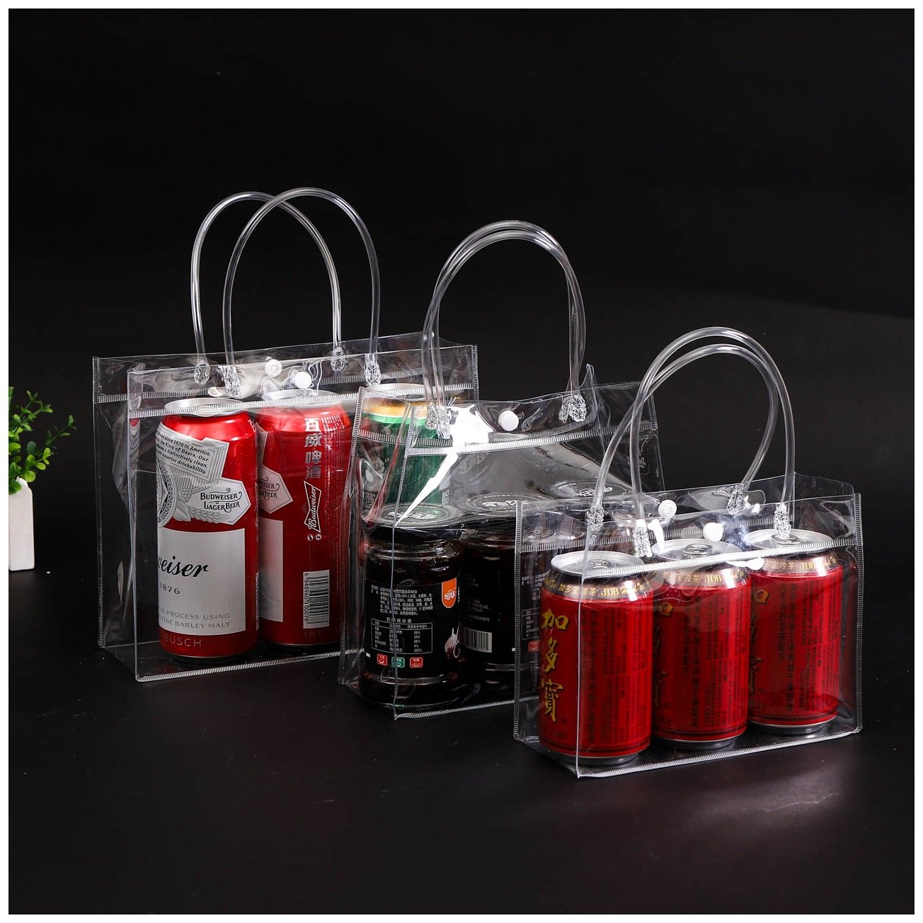 Flower Custom Gift Packaging Bag Transparent Reusable Clear Shopping Pvc Package Wine Glasses Zipper Bag Plastic Glasses Accept