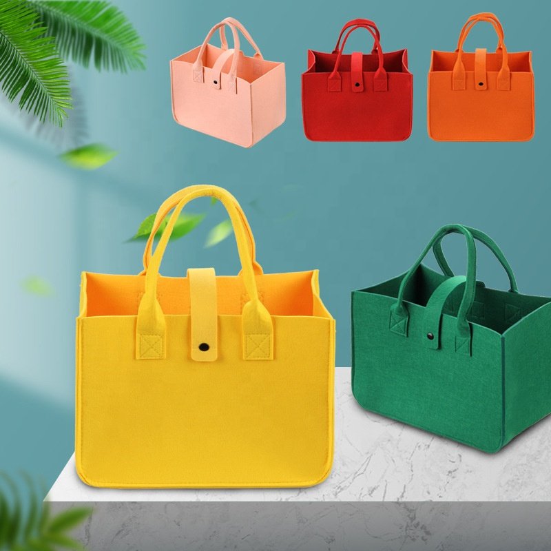Cheap Fashion Shoulder Hand Felt Shopping Tote Bag With Leather Handle