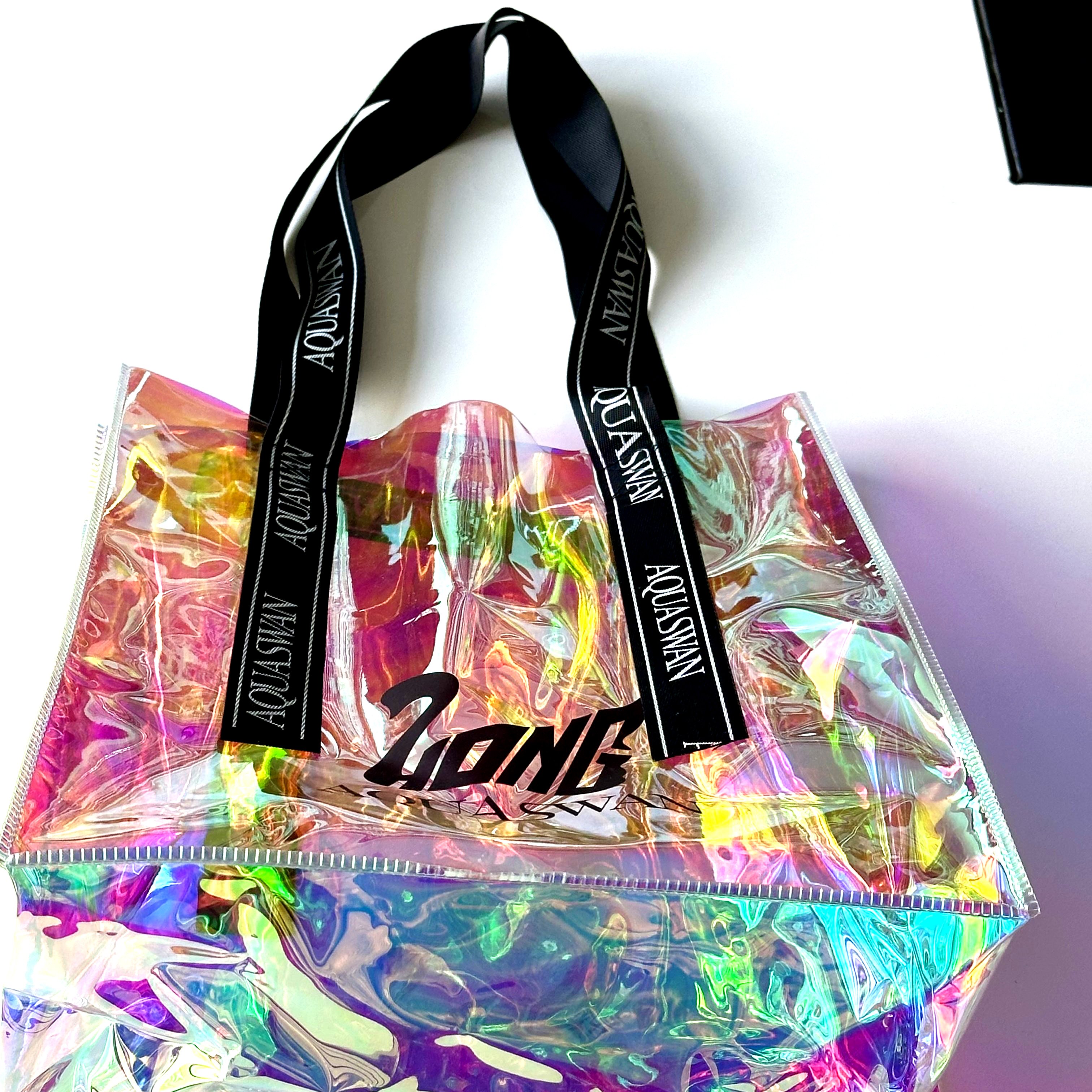 Custom Digital Printing Trendy Transparent PVC Shoulder Handbag Durable Washable Holographic Women's tote Shopping bag