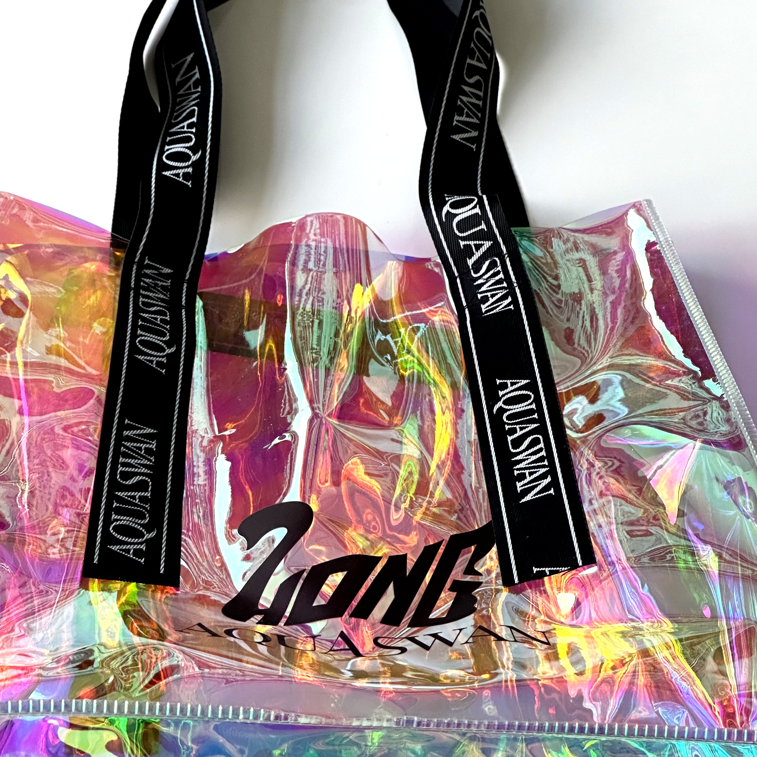 Custom Digital Printing Trendy Transparent PVC Shoulder Handbag Durable Washable Holographic Women's tote Shopping bag